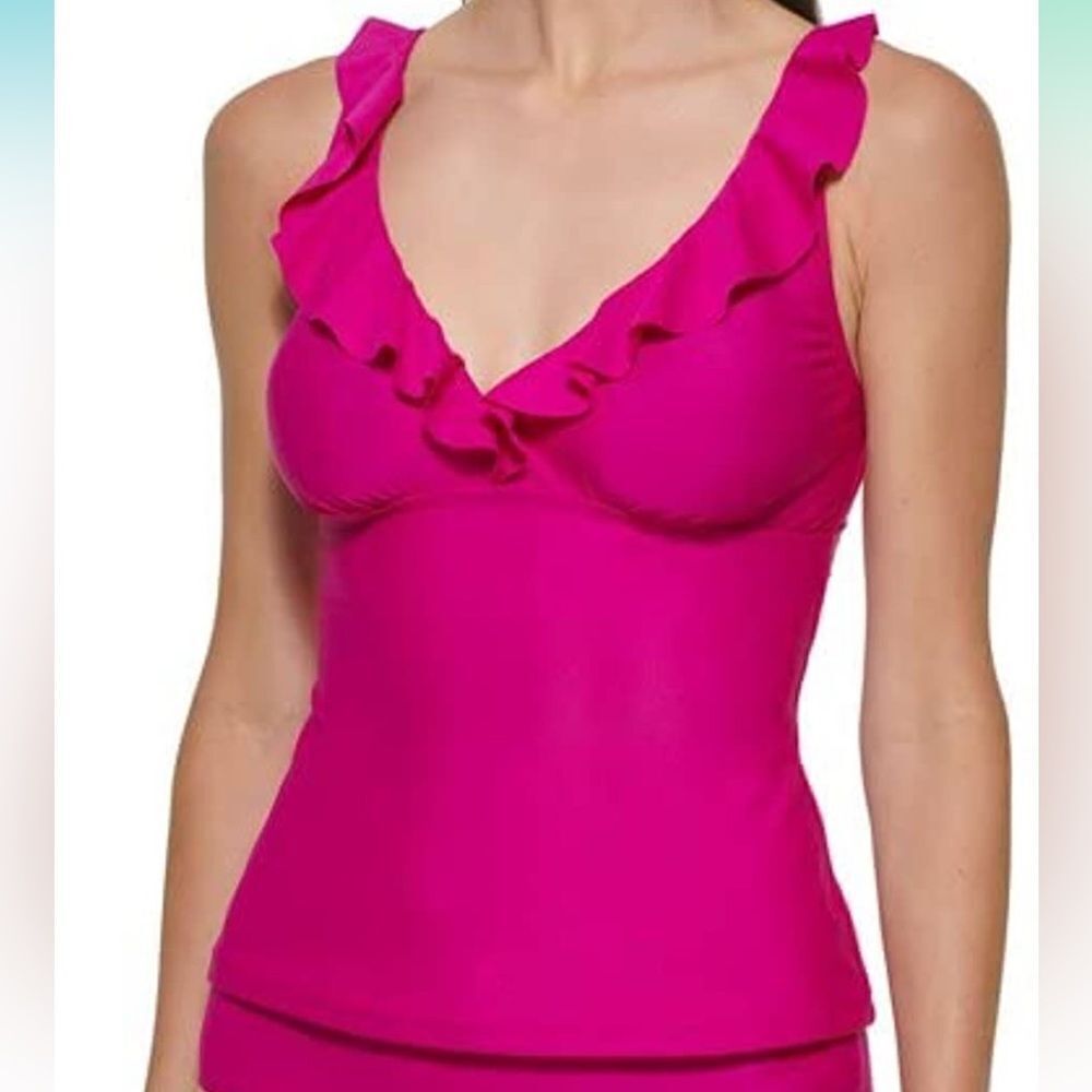 DKNY Fuchsia Ruffle Bikini Top